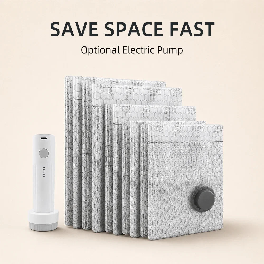 Vacuum compression bags with cordless electric pump