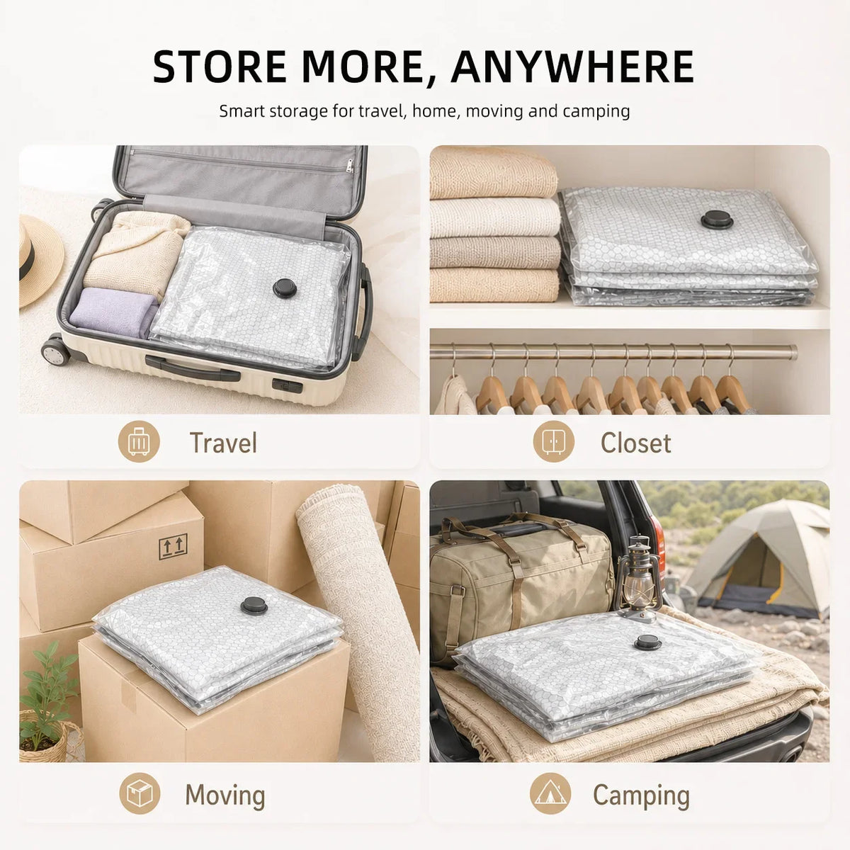 Use for travel, closet, moving and camping